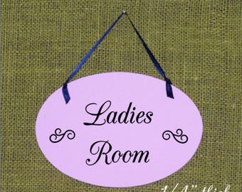 Home Office Wood Sign, Modern Cottage Oval Ladies Room Wall Plaque, Hanging Bathroom, Powder Room, Toilet Decor