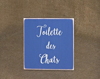 Wood Sign Home Pet Decor, Modern Farmhouse Chic, Rustic French Toilette de Cat Wall Hanging Litterbox Plaque, Humorous Kitty Signage