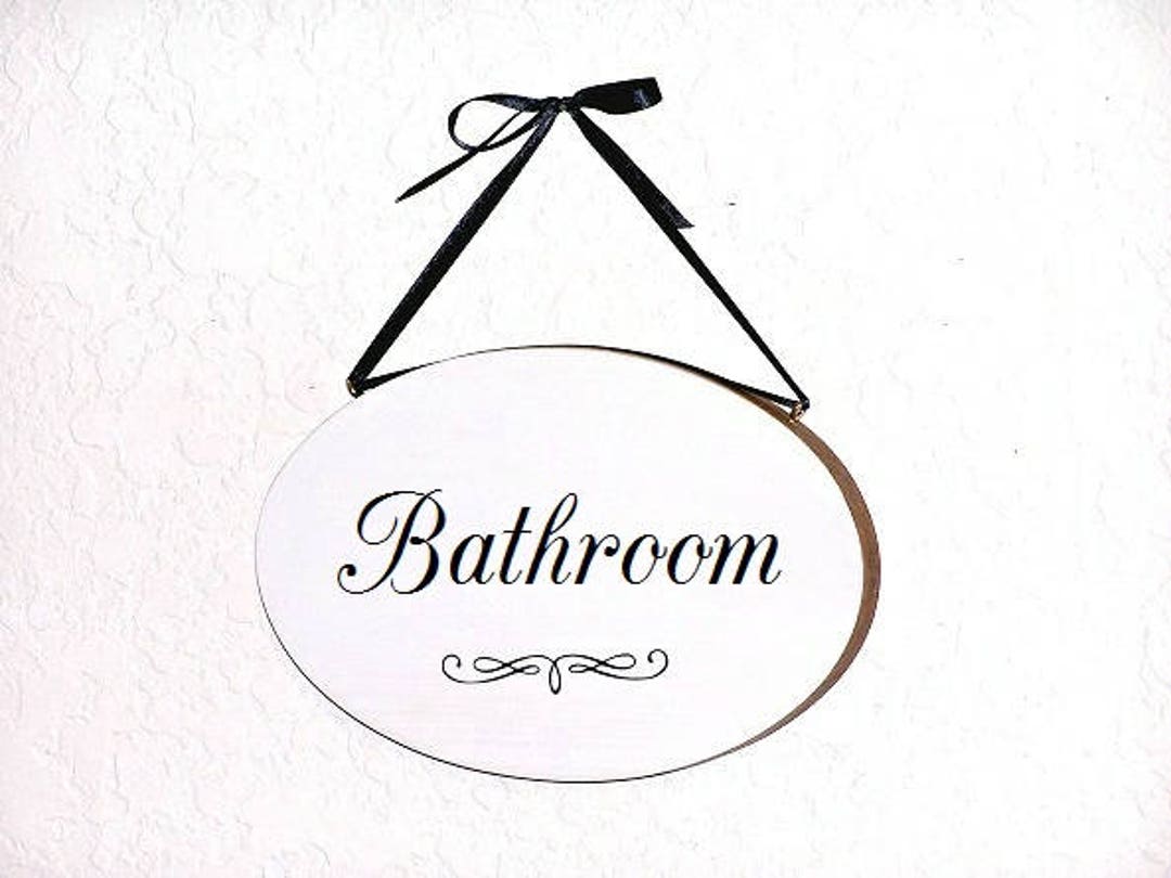 Oval Bathroom Hanging Sign, Wood Home Decor, Office Wall Plaque, Powder Room Decor, Handmade ...