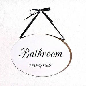 Oval Bathroom Hanging Sign, Wood Home Decor, Office Wall Plaque, Powder Room Decor, Handmade Bath Door Phrase