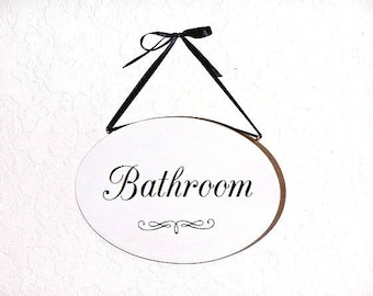 Oval Bathroom Hanging Sign, Wood Home Decor, Office Wall Plaque, Powder Room Decor, Handmade Bath Door Phrase