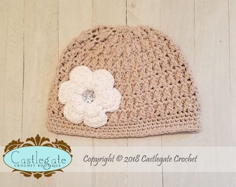 CLEARANCE SALE Size 12 to 24 Months Flower Beanie - Jute, Ecru