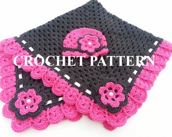 CROCHET PATTERN - Scalloped Edge Baby Blanket and Beanie Set- Granny Blanket and Hat Pattern