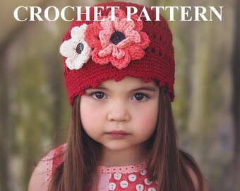 CROCHET PATTERN - The Madeline Flower Beanie - Crochet Flower Beanie Hat Pattern