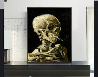 Vincent van Gogh -Skull of a Skeleton with Burning Cigarette,Giclee,Painting,Canvas Reproduction,art print,giclee print in various sizes