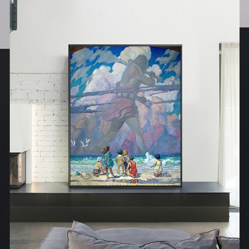 NC Wyeth - The Giant, affiche ancienne, décoration de bureau à domicile, art mural sur toile, jet d'encre, peinture, reproduction sur toile, impression, impression jet d'encre en différentes tailles