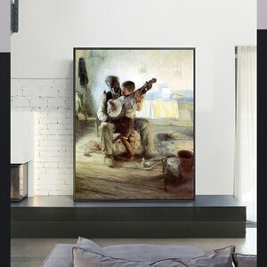 Henry Ossawa Tanner-La lección de banjo, póster vintage, arte en lienzo, Giclée, pintura, reproducción en lienzo, impresión artística, impresión giclée en varios tamaños