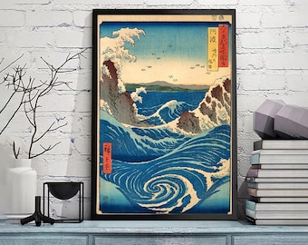 歌川広重 - 阿波国鳴門渦潮、1853年 - 19世紀日本の木版画、A4/A3厚手