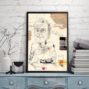 Impresión de Anthony Bourdain: póster vintage, decoración de oficina, lienzo, giclée, impresiones artísticas, arte mural vintage, varios tamaños.
