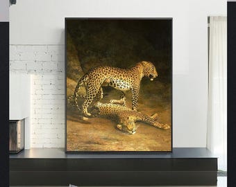 Jacques-Laurent Agasse- Two Leopards Lying in the Exeter,canvas wall art,Giclee,Canvas Reproductionart print,giclee print in various sizes