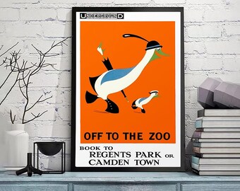 De camino al zoológico, zoológico de Londres: anuncio vintage, impresión de arte vintage, póster de arte pop vintage original, póster vintage, impresión giclée en varios tamaños