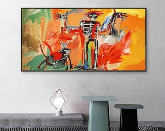 Niño y perro en una bomba de gasolina - Jean Michel Basquiat, impresiones giclée, rey del arte callejero, póster de exposición, póster de Basquiat, tamaño personalizado disponible