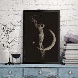 Vintage Jugendstil Druck,Vintage Mond Poster,Giclee,Malerei,Leinwand Reproduktion,Kunstdruck in verschiedenen Größen