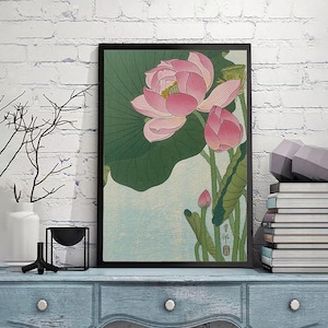Blooming lotus flowers - Ohara Koson-Vintage Japan Poster,Japanese fine art print,art print,Japanese Wall Art, gicle print in various sizes