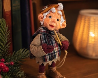 RARE! Simpich Elf Patches Handmade Christmas Collector Doll Figurine Marked Holiday Display Piece Vintage Style