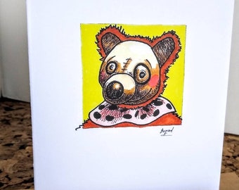 Greeting card BEAR colorful notecards blank card geek wild animal cartoon odd just because thinking of you nursery