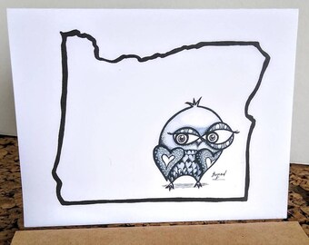 Greeting card Oregon State OWL love note cards blank card  bird geek nature odd cards just because thinking of you