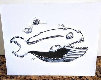 Greeting card WHALE notecards blank card Nighmare before x-mas fish fishing sea halloween odd cards just because