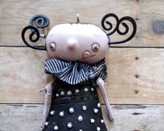 Girl or Boy tongue sticking out tongue charm primitive goth wall art cartoon sculpture wall decor embellishment quirky oddity