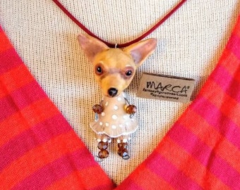 Chihuahua dog necklace can be handpainted like your dog lover chihuahua breed resin cast sculpture pendant unusual cute accessory ornament