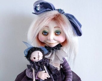 Art doll limited edition of 50 "Celestine"10.5" tall signed posable includes cat or doll prop goth or flesh tone LAYAWAY AVAILABLE