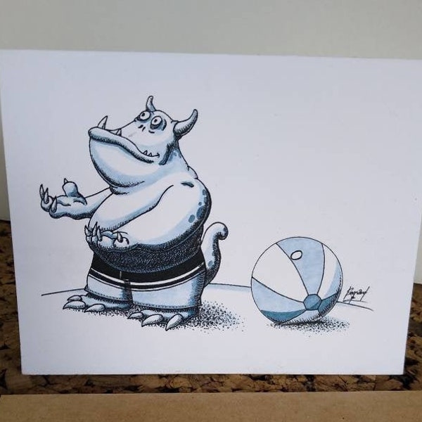 Greeting card MONSTER goofy beach ball notecards blank card before vacation cards just because such is life