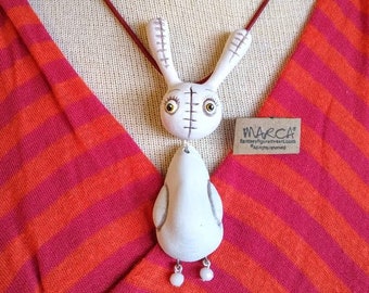 Rabbit necklace zombie bunny handpainted resin cast sculpture pendant creepy cute accessory ornament cosplay