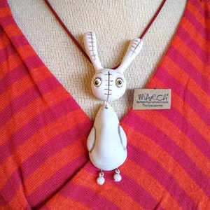 Rabbit necklace zombie bunny handpainted resin cast sculpture pendant creepy cute accessory ornament cosplay image 1