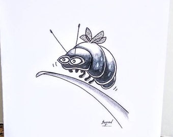 Greeting card GRUBB bug rolly polly pupa sweet drawing kid notecards blank card geek odd just because thinking of you