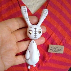 Rabbit necklace zombie bunny handpainted resin cast sculpture pendant creepy cute accessory ornament cosplay image 3