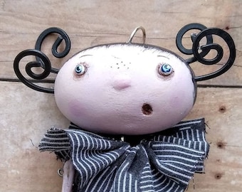 Boy or girl charm primitive goth wall art cartoon sculpture wall decor embellishment quirky oddity
