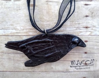 CROW corvid black bird raven necklace pendant handpainted resin cast sculpture Halloween creepy cute accessory ornament cosplay oddity goth