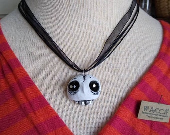 SKULL necklace pendant handpainted resin cast sculpture Halloween creepy cute accessory ornament cosplay