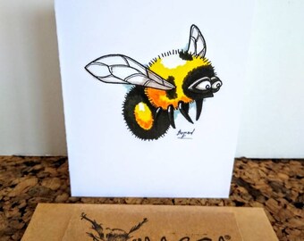Greeting card BUMBLE BEE bug sweet drawing kid notecards blank card geek odd just because thinking of you