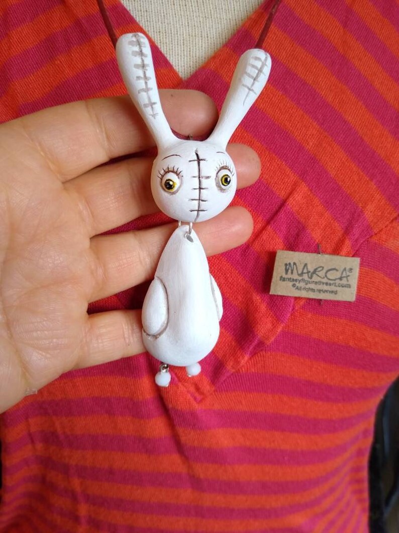 Rabbit necklace zombie bunny handpainted resin cast sculpture pendant creepy cute accessory ornament cosplay image 3