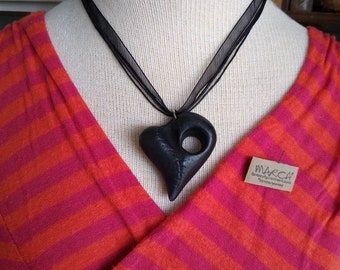 heart pendant  stitched up I have a hole in my heart sculpture halloween goth red or black cosplay dark clay jewelry