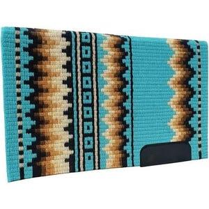 Handmade Western Show Pad | Blue Aztec-Mosaic Pattern, New Zealand Wool Saddle Pad