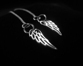 Sterling Silver Angel Wing Threader Earrings Minimalist Inspirational Silver Jewelry Item No. JE5817