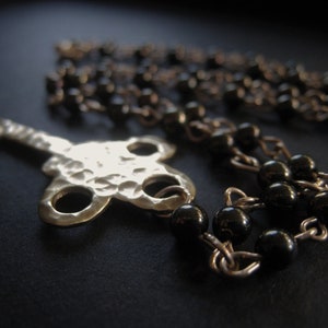 Gold Key Pendant Necklace Bronze Key Beaded Statement Necklace Traditional 14KGF Pendant JE1004