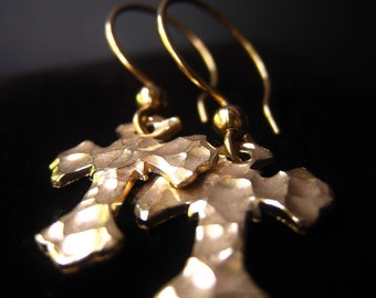 Gold Cross Earrings Bronze Spiritual Jewelry Inspirational Gift for Her JE3247