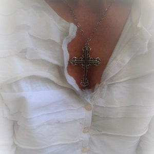 Silver Ornate Cross Pendant Necklace Spiritual Jewelry Religious Pendant Gift for Her Item No. JE9493