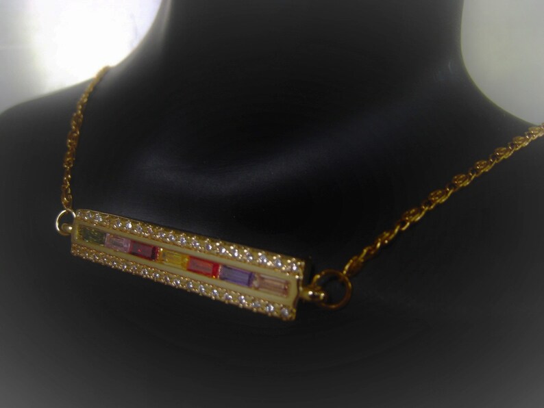 Gold Bar Pendant Necklace Stainless Steel Chain Necklace CZ Birthstone Connector Item No JE6434