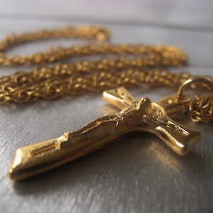 Gold Crucifix Pendant Necklace Inspirational Spiritual Jewelry St. Benedict Religious Pendant  Item No. JE7621