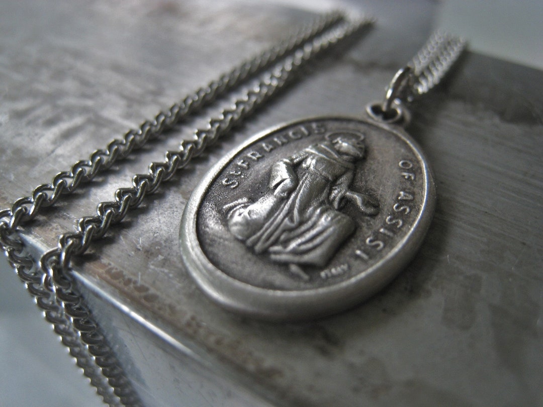 Saint Francis of Assisi Pendant Necklace, Sterling Silver Alloy, Italy ...