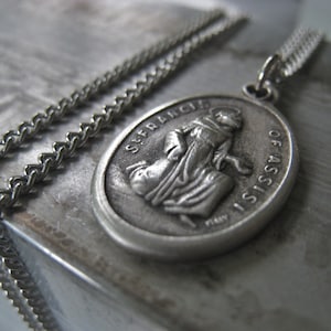 Saint Francis of Assisi  Pendant Necklace Religious Statement Necklace Silver Spiritual Charm Item No. JE7469 0714