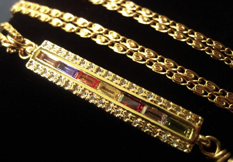 Gold Bar Pendant Necklace Stainless Steel Chain Necklace CZ Birthstone Connector Item No JE6434