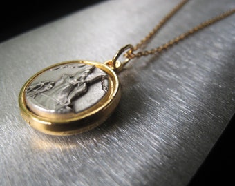 Two Tone St. Michael Guardian Angel Pendant Necklace, Religious Jewelry