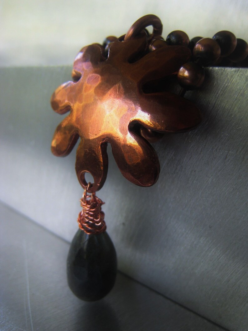JE0882 Copper Flower Labradorite Pendant Necklace Labradorite Teardrop Pendant Necklace Item No