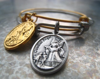 St Michael Guardian Angel Charm Bracelet 18K Stainless Adjustable Bangle Protection Evil Danger  JE2600