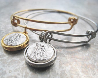 St Michael Guardian Angel Charm Bracelet 18K Stainless Adjustable Bangle Protection Evil Danger  JE2570